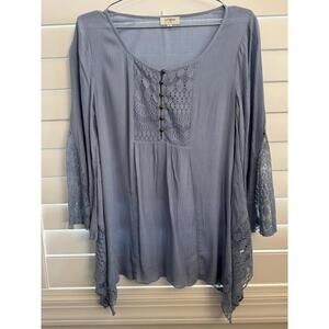 Umgee boho dusty blue blouse size small